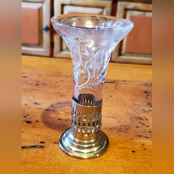 Antique 1800's E & JB etched tny bud vase EPNS SILVER PLATE BASE - Picture 6 of 6